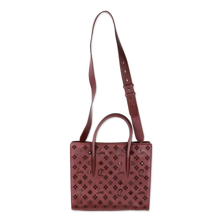 Christian Louboutin Medium Paloma Burgundy Grained Calf Leather and Spikes Loubinthesky Top Handle Bag