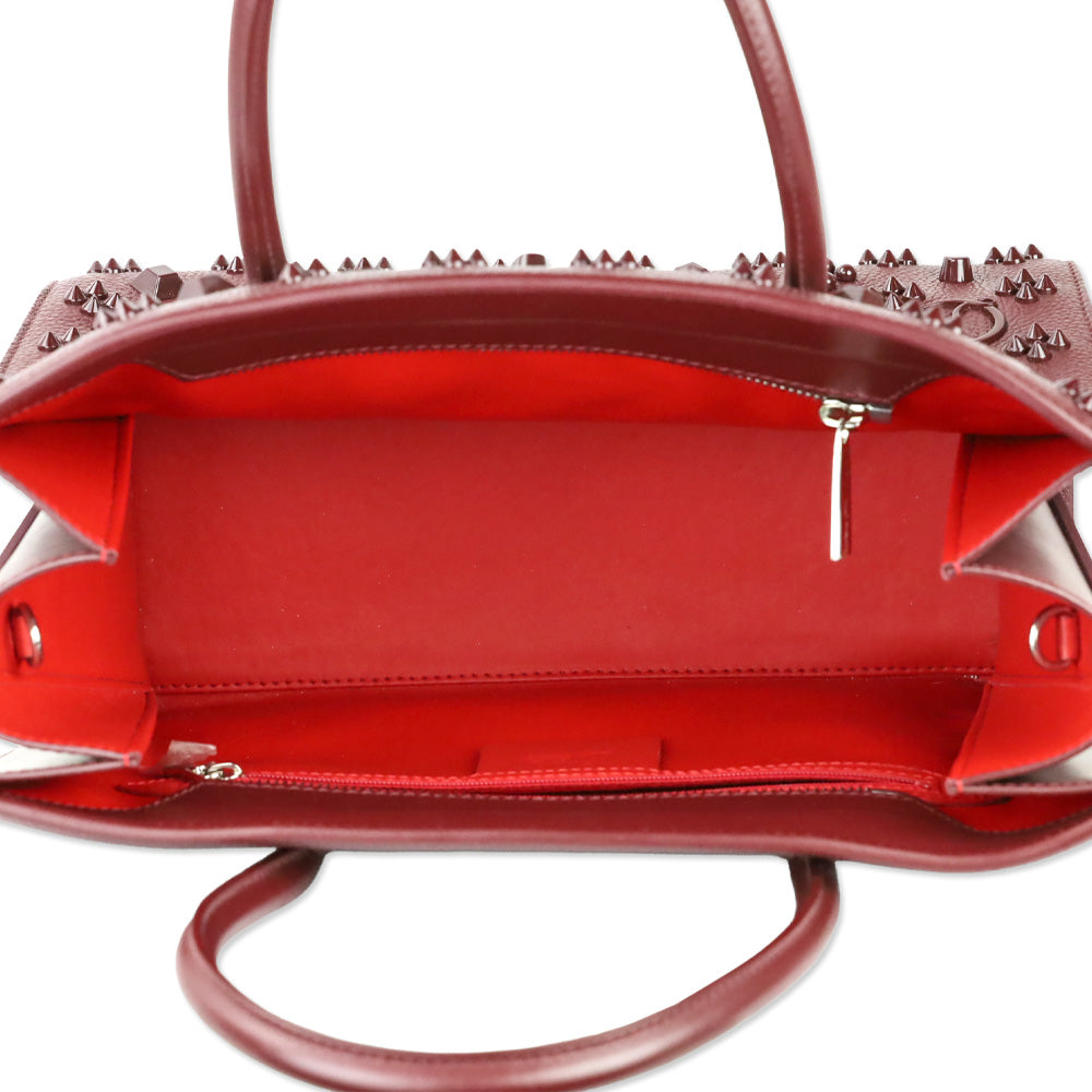 Christian Louboutin Medium Paloma Burgundy Grained Calf Leather and Spikes Loubinthesky Top Handle Bag