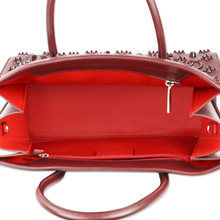 Christian Louboutin Medium Paloma Burgundy Grained Calf Leather and Spikes Loubinthesky Top Handle Bag