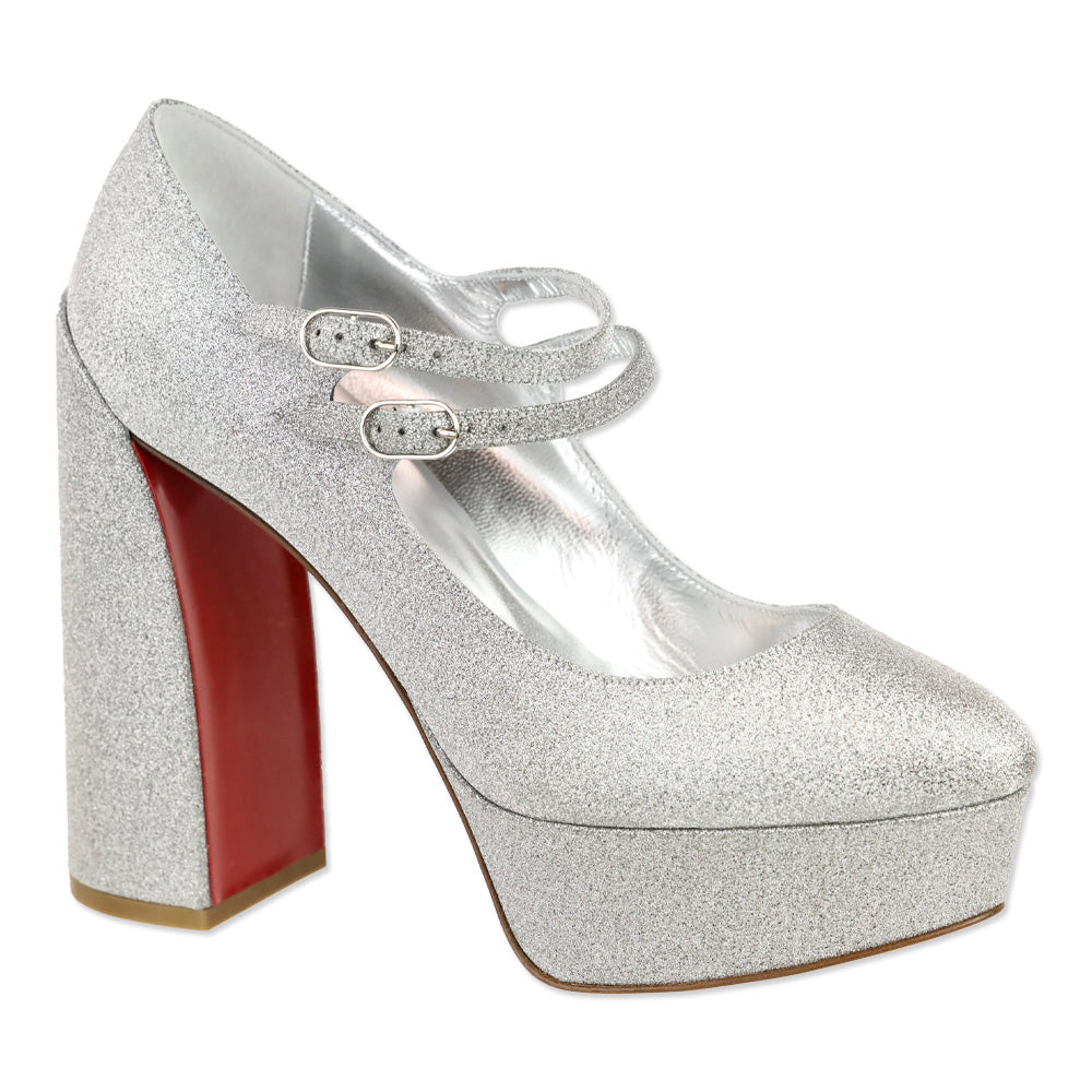 Christian Louboutin Movida Jane Silver Glitter Leather Pumps 130