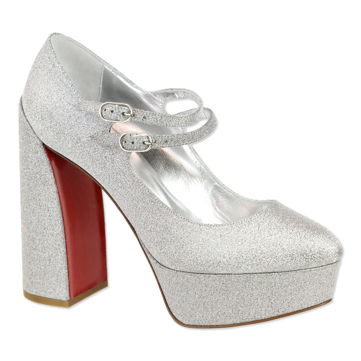 Christian Louboutin Movida Jane Silver Glitter Leather Pumps 130