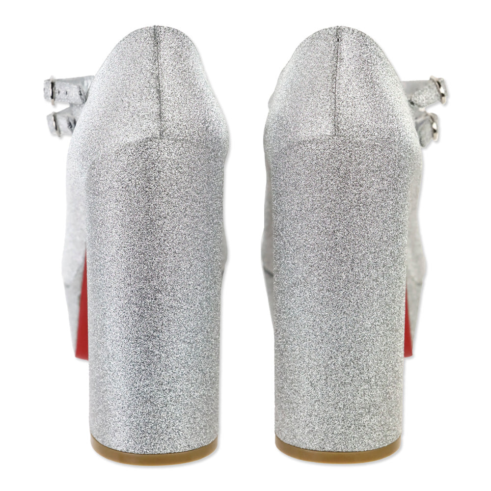 Christian Louboutin Movida Jane Silver Glitter Leather Pumps 130