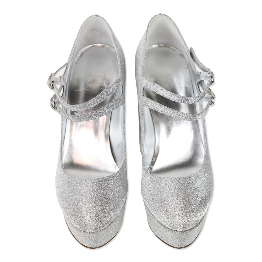 Christian Louboutin Movida Jane Silver Glitter Leather Pumps 130