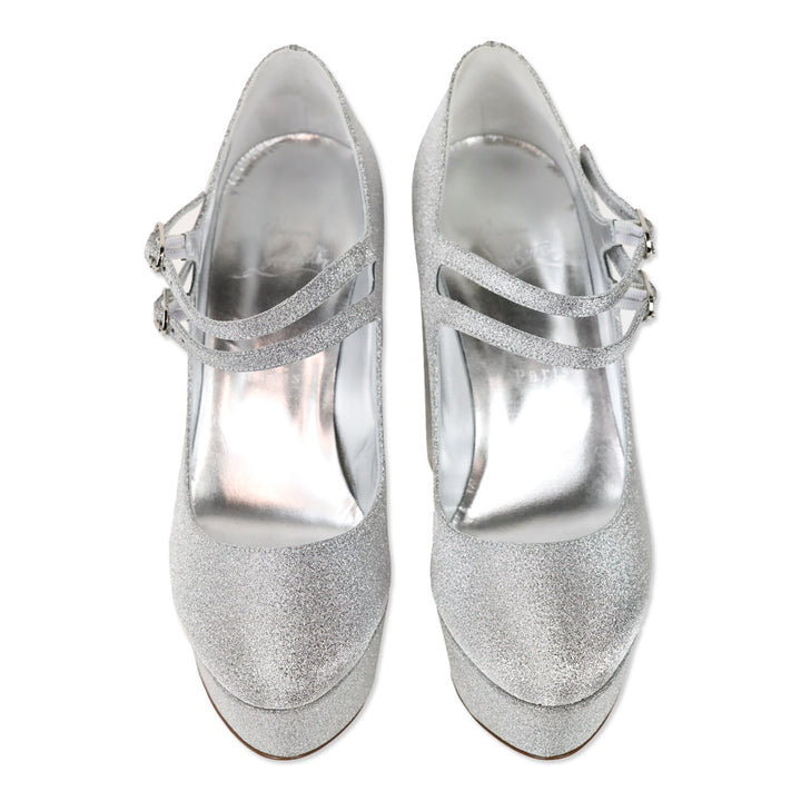 Christian Louboutin Movida Jane Silver Glitter Leather Pumps 130