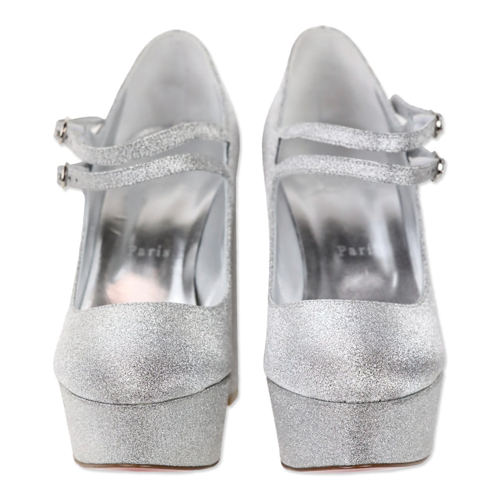 Christian Louboutin Movida Jane Silver Glitter Leather Pumps 130