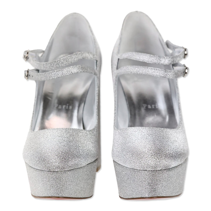 Christian Louboutin Movida Jane Silver Glitter Leather Pumps 130