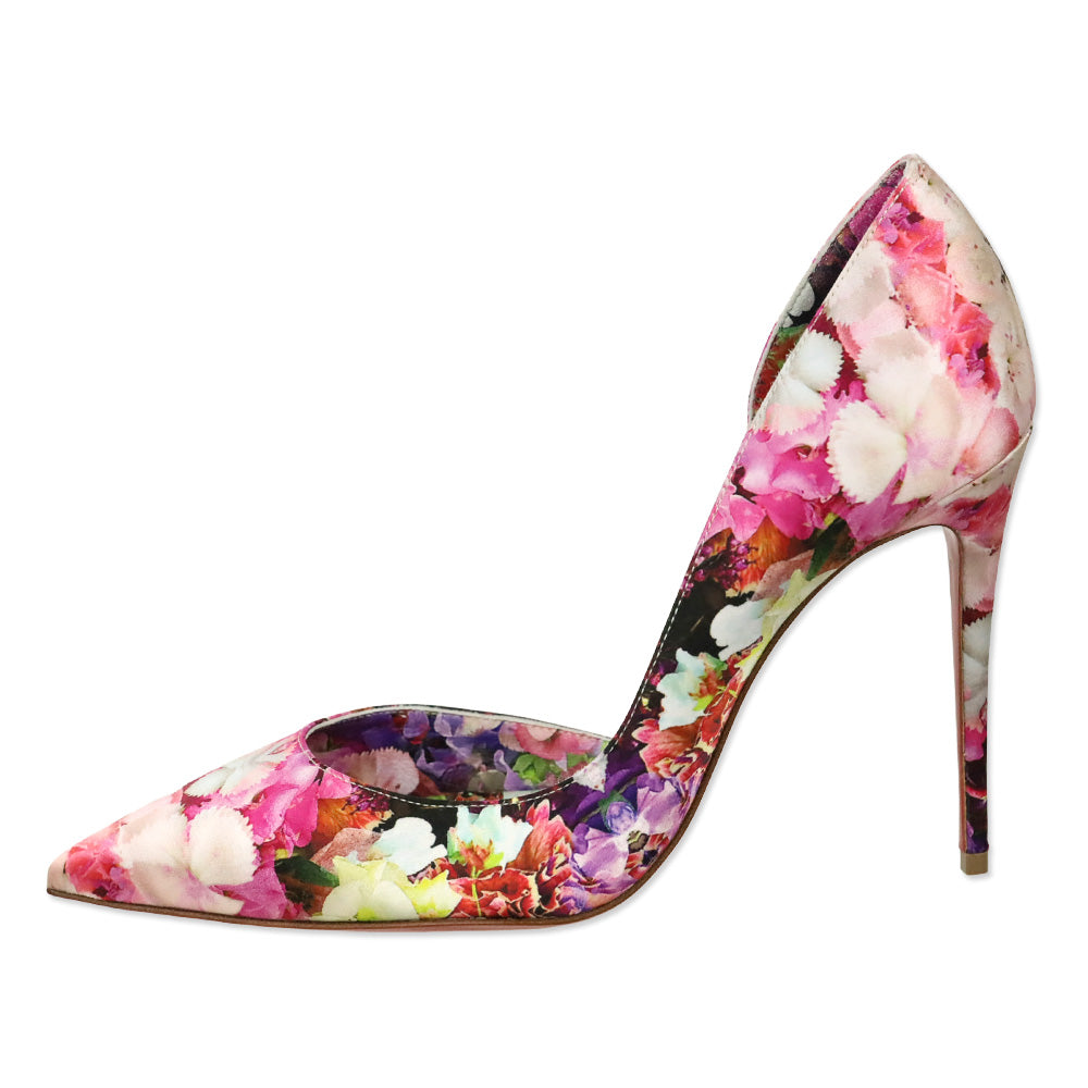 Christian Louboutin Multi Color Blooming Print Crepe Satin Iriza 100mm Pumps