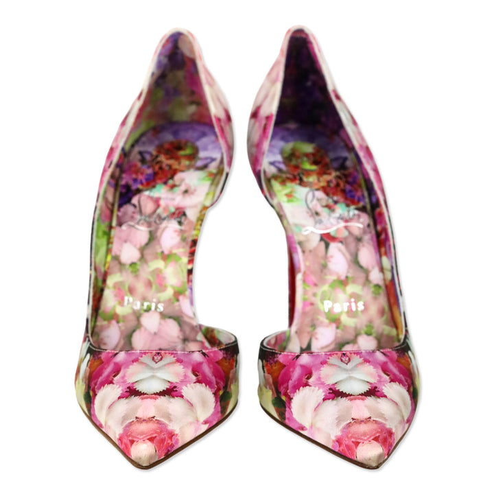 Christian Louboutin Multi Color Blooming Print Crepe Satin Iriza 100mm Pumps