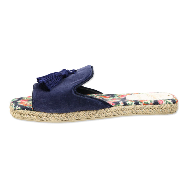 Christian Louboutin Navy Blue Velvet Pacha Tassel Flat Espadrille Sandals
