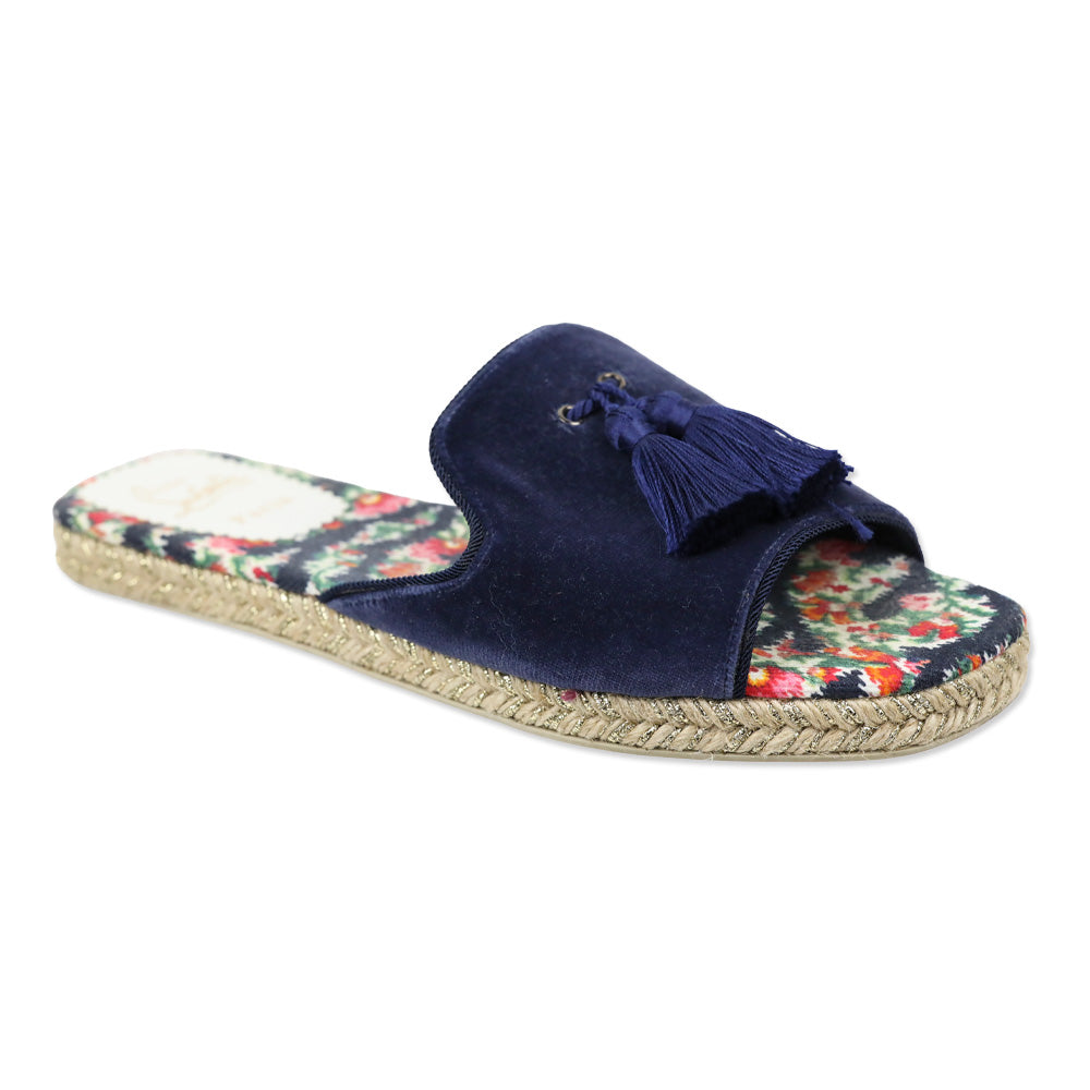 Christian Louboutin Navy Blue Velvet Pacha Tassel Flat Espadrille Sandals
