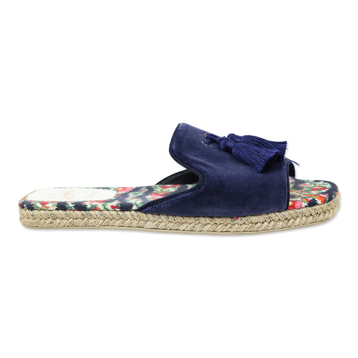 Christian Louboutin Navy Blue Velvet Pacha Tassel Flat Espadrille Sandals