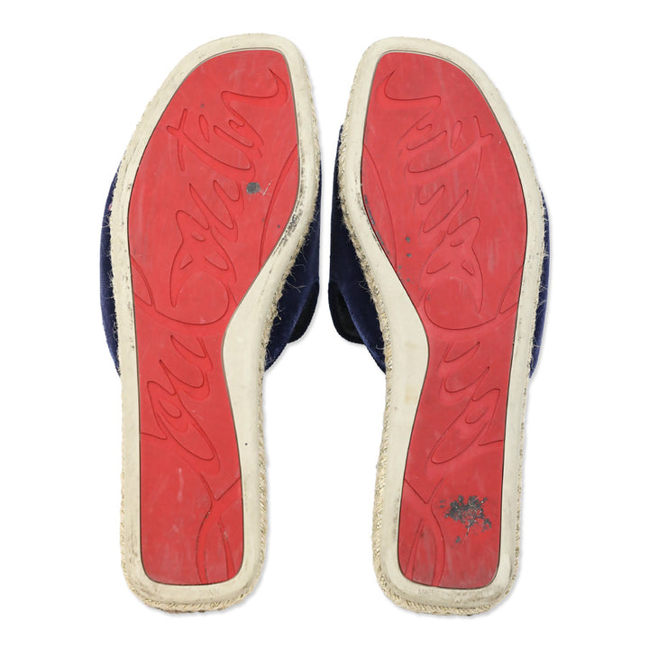 Christian Louboutin Navy Blue Velvet Pacha Tassel Flat Espadrille Sandals