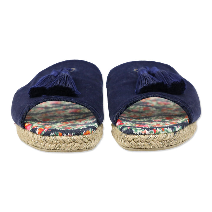 Christian Louboutin Navy Blue Velvet Pacha Tassel Flat Espadrille Sandals