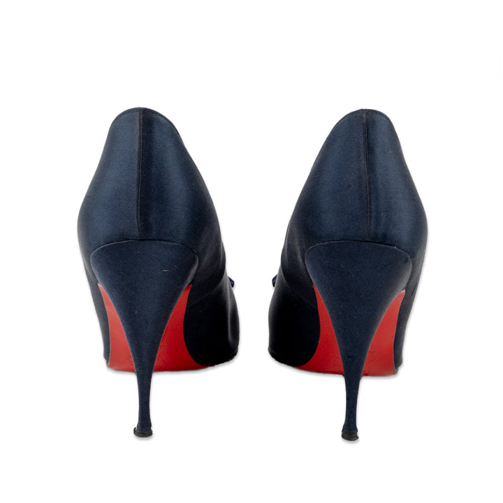 Christian Louboutin Navy Satin Pointed Toe Heel