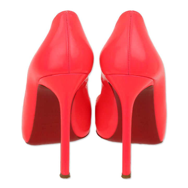 Christian Louboutin Neon Pink Patent Leather Flo 120 Peep Toe Pumps