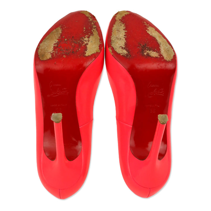 Christian Louboutin Neon Pink Patent Leather Flo 120 Peep Toe Pumps