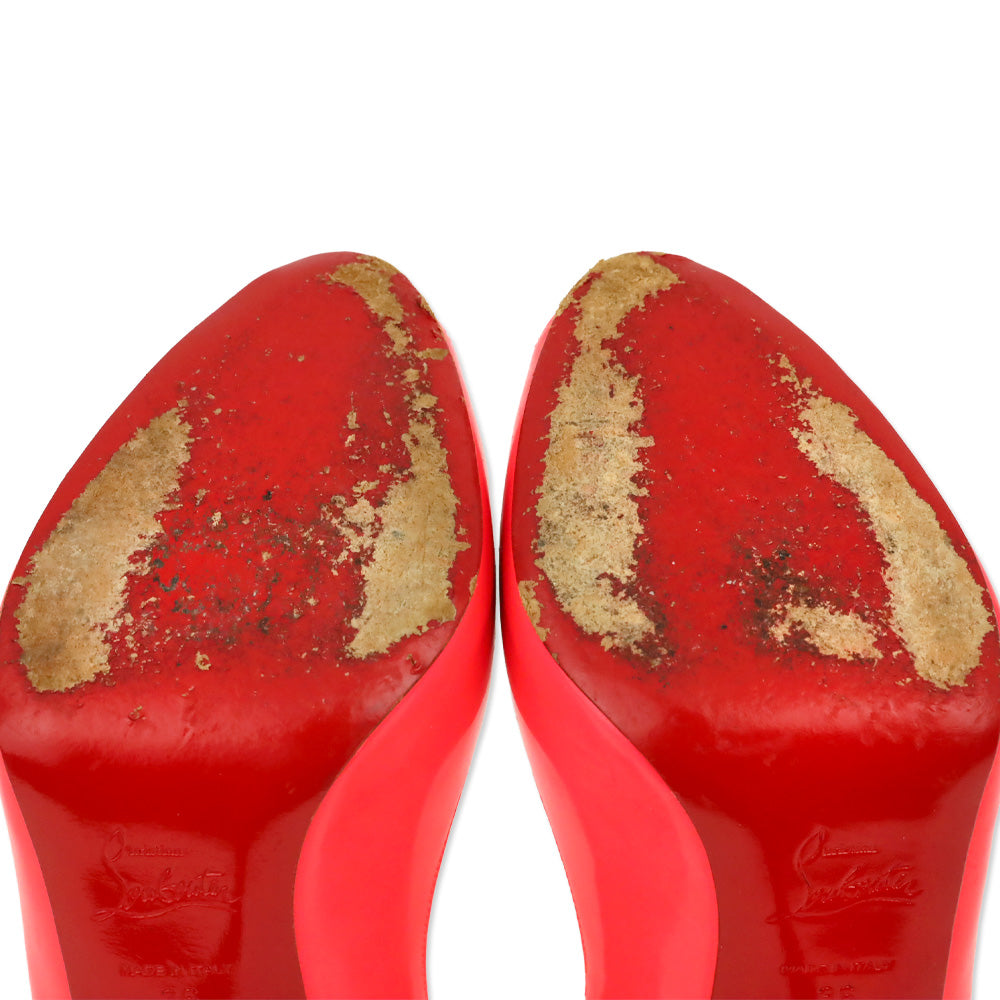 Christian Louboutin Neon Pink Patent Leather Flo 120 Peep Toe Pumps