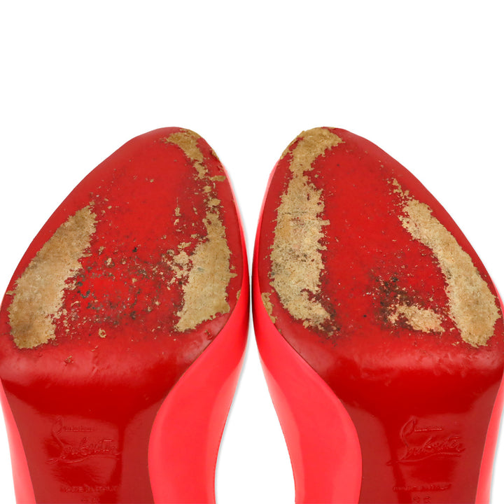 Christian Louboutin Neon Pink Patent Leather Flo 120 Peep Toe Pumps