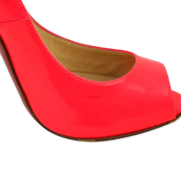 Christian Louboutin Neon Pink Patent Leather Flo 120 Peep Toe Pumps
