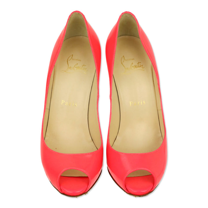 Christian Louboutin Neon Pink Patent Leather Flo 120 Peep Toe Pumps