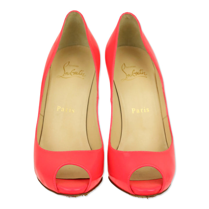 Christian Louboutin Neon Pink Patent Leather Flo 120 Peep Toe Pumps
