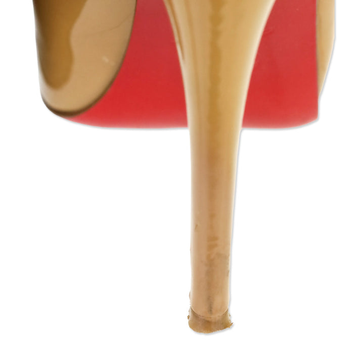 Christian Louboutin New Very Privé Camel Patent Calf 120 mm Open Toe Platform Pumps