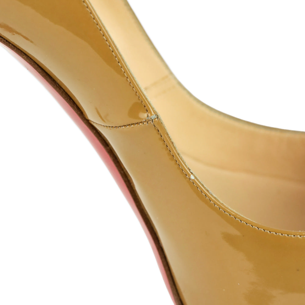 Christian Louboutin New Very Privé Camel Patent Calf 120 mm Open Toe Platform Pumps