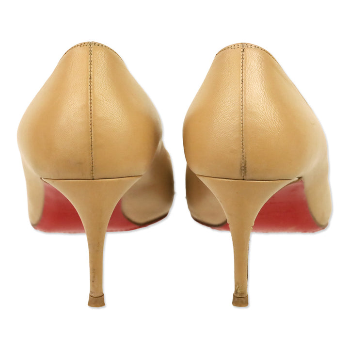 Christian Louboutin Nude Kid Light Gold Spike Bareta 70 Pumps