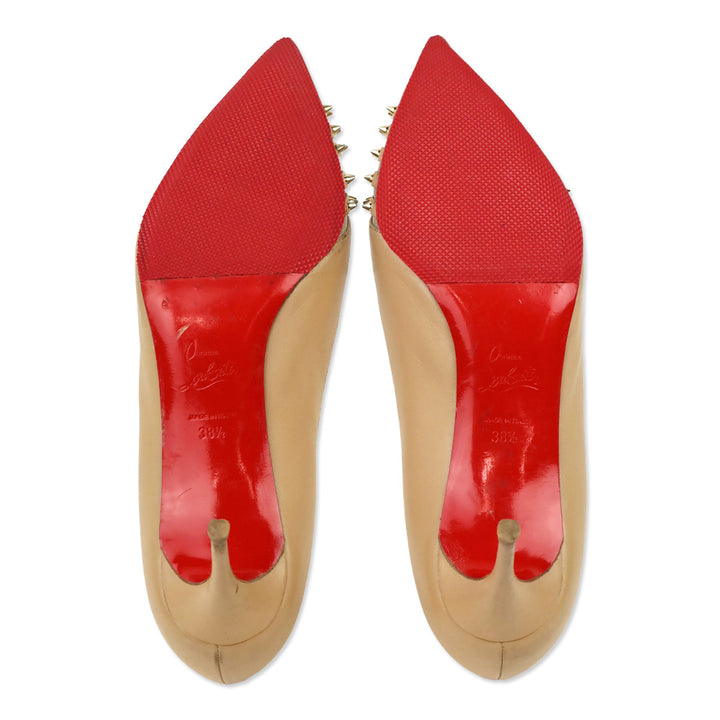 Christian Louboutin Nude Kid Light Gold Spike Bareta 70 Pumps