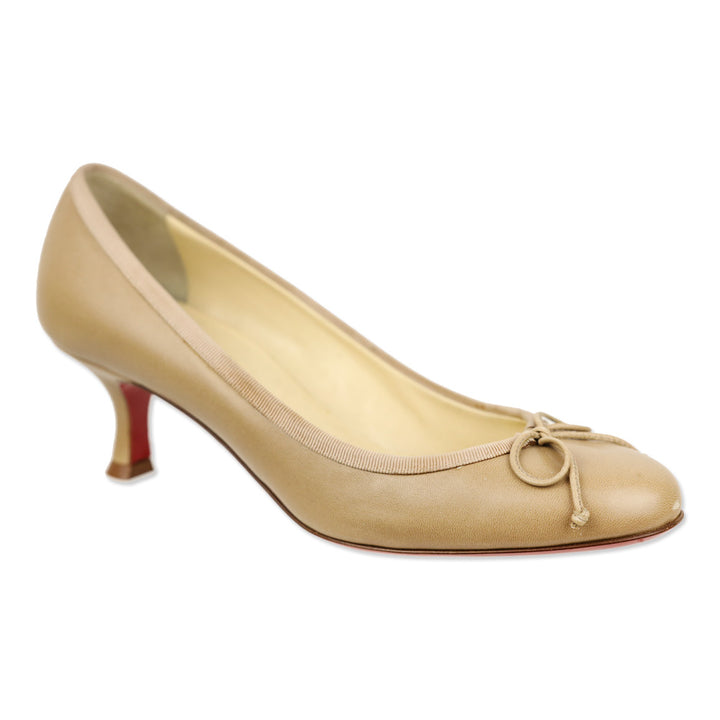 Christian Louboutin Nude Leather Marcia Balla 45 Bow Pumps