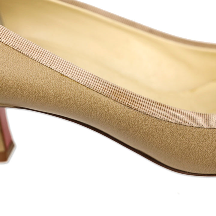 Christian Louboutin Nude Leather Marcia Balla 45 Bow Pumps
