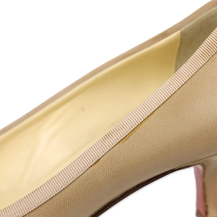 Christian Louboutin Nude Leather Marcia Balla 45 Bow Pumps