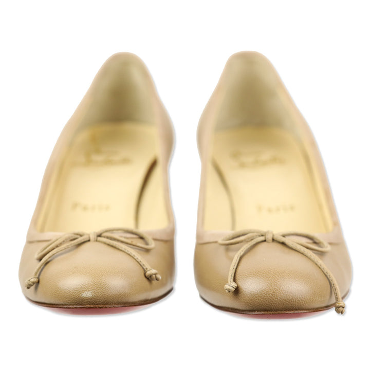 Christian Louboutin Nude Leather Marcia Balla 45 Bow Pumps