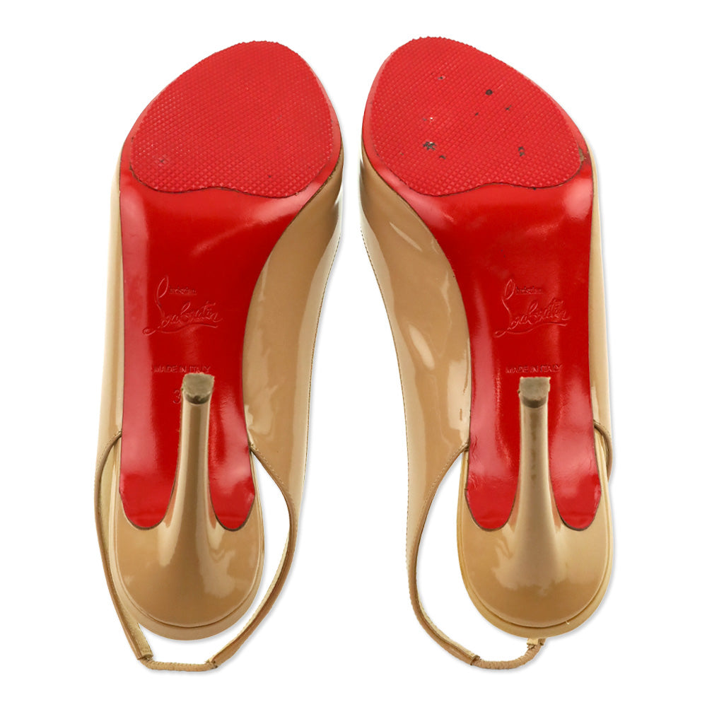 Christian Louboutin Nude Patent Calf Lady Sling 100 Pump