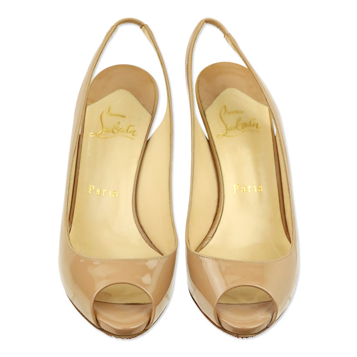 Christian Louboutin Nude Patent Calf Lady Sling 100 Pump