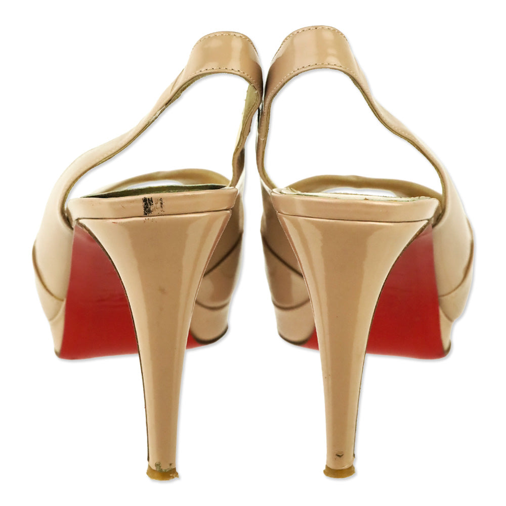 Christian Louboutin Nude Patent Leather Slingback Peep Toe Soso 100 Pumps
