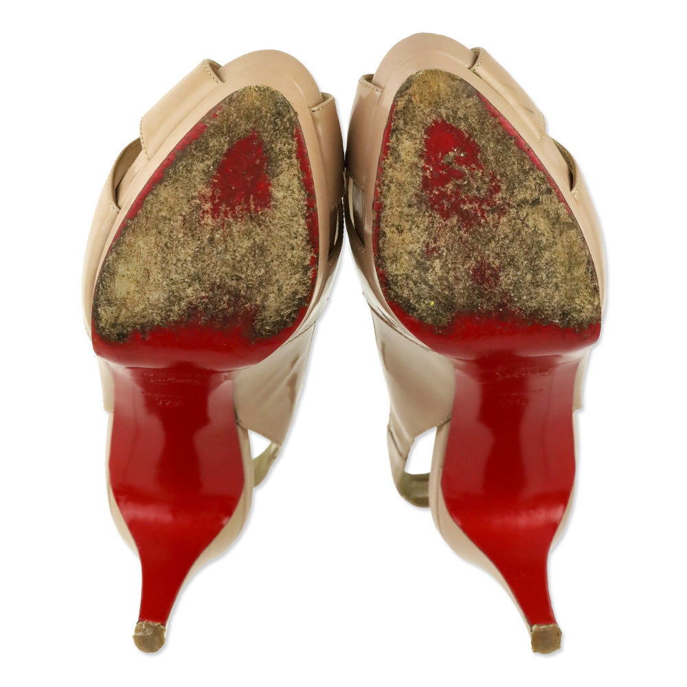 Christian Louboutin Nude Patent Leather Slingback Peep Toe Soso 100 Pumps