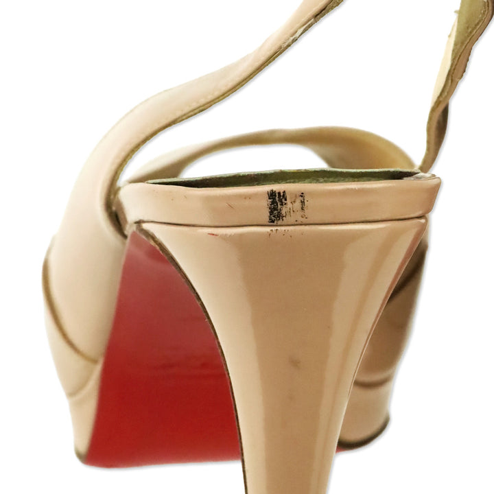 Christian Louboutin Nude Patent Leather Slingback Peep Toe Soso 100 Pumps