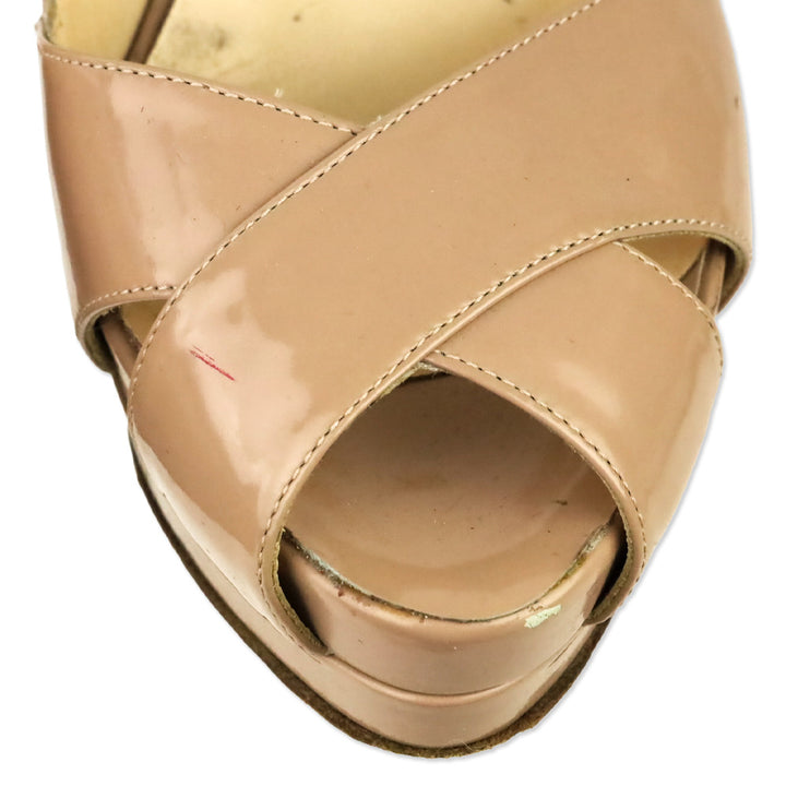 Christian Louboutin Nude Patent Leather Slingback Peep Toe Soso 100 Pumps
