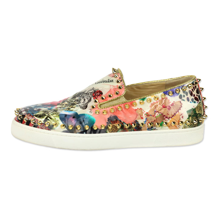 Christian Louboutin Patent Trash Gold Pik Boat Flat