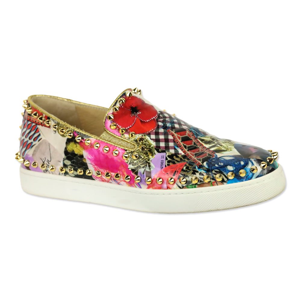 Christian Louboutin Patent Trash Gold Pik Boat Flat