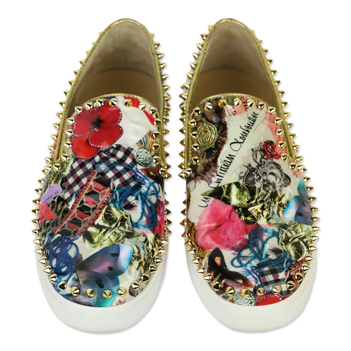 Christian Louboutin Patent Trash Gold Pik Boat Flat