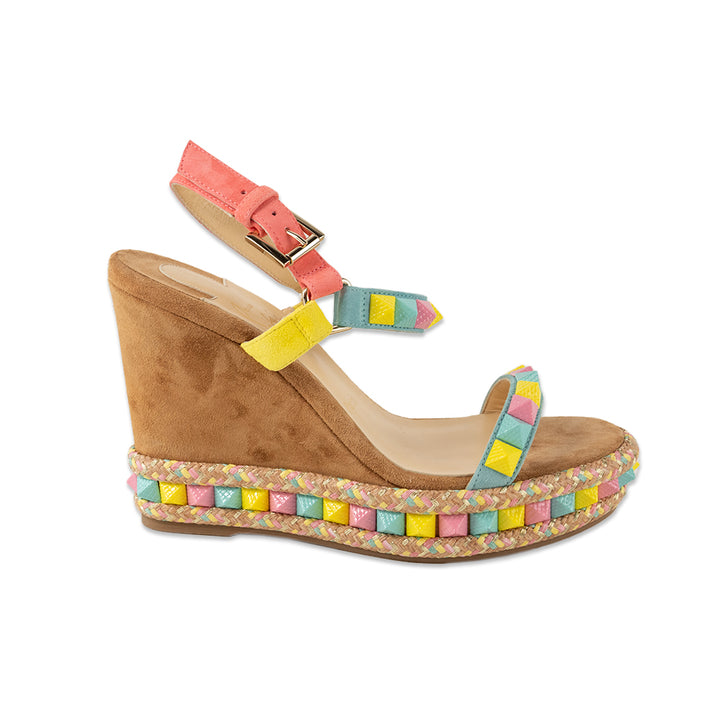 Christian Louboutin Pink and Blue Studded Pyraclou Wedges