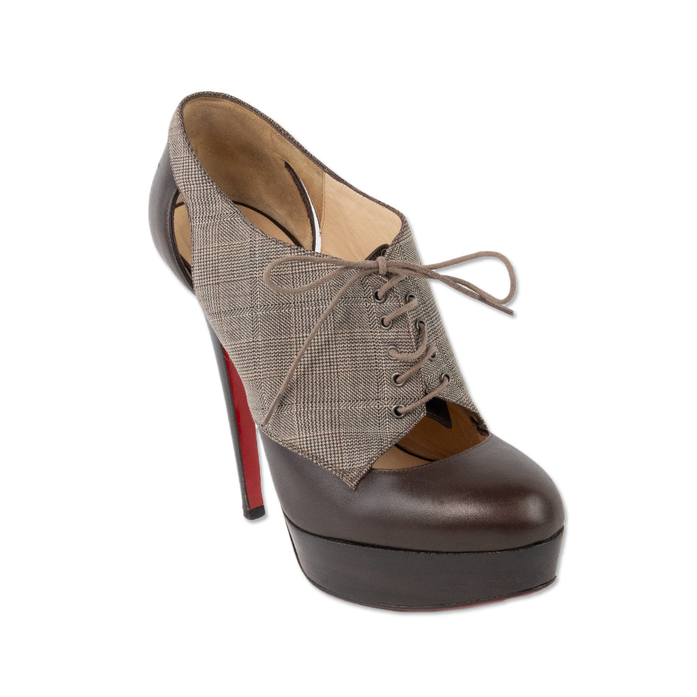 Christian Louboutin Plaid and Leather Cut out Lace up Pumps