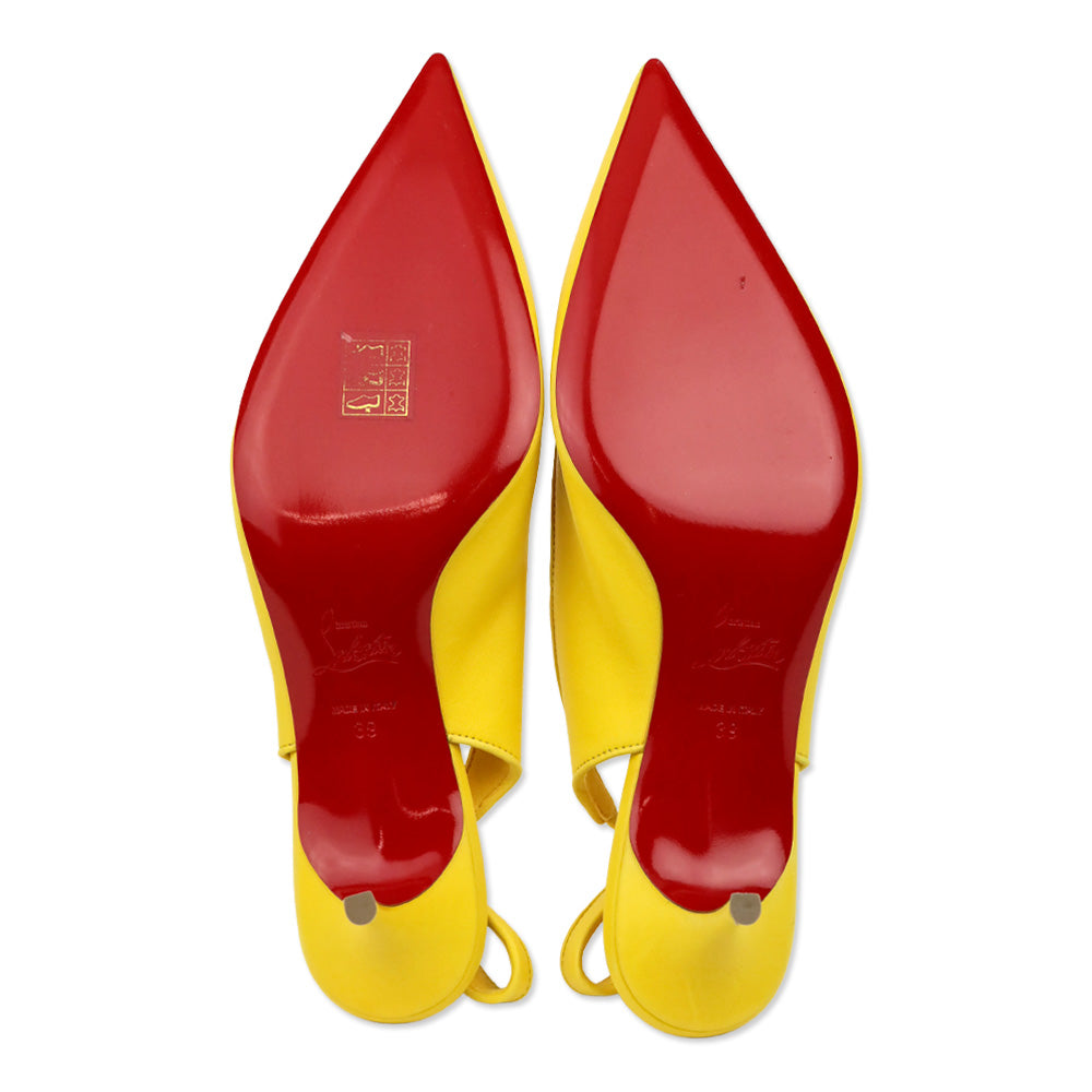 Christian Louboutin Pollen Yellow Nappa Leather Sporty Kate Sling 55 Pump