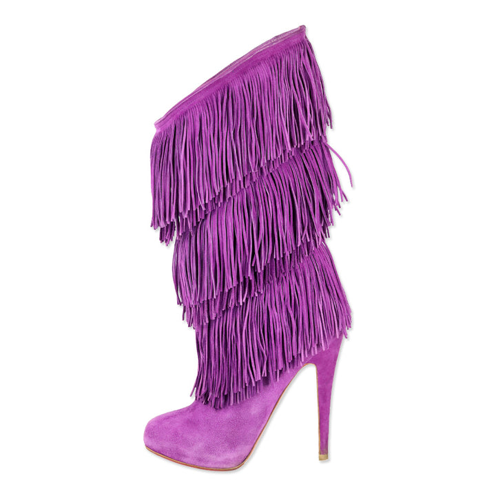 Christian Louboutin Purple Suede Forever Tina Fringe Boots