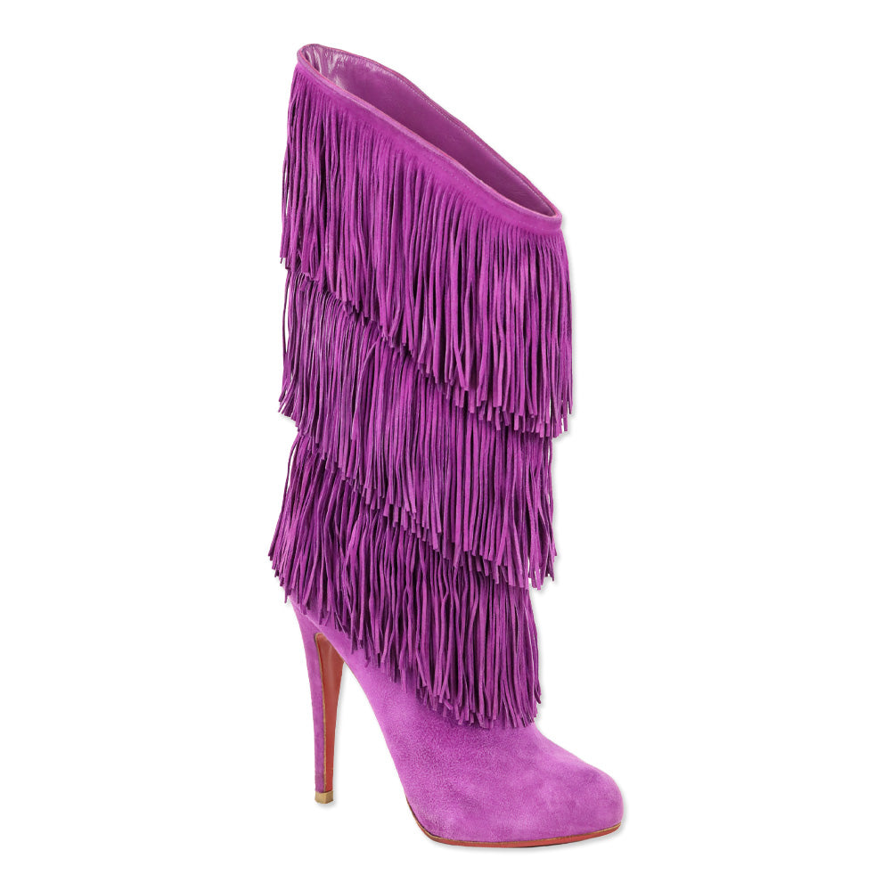 Christian Louboutin Purple Suede Forever Tina Fringe Boots