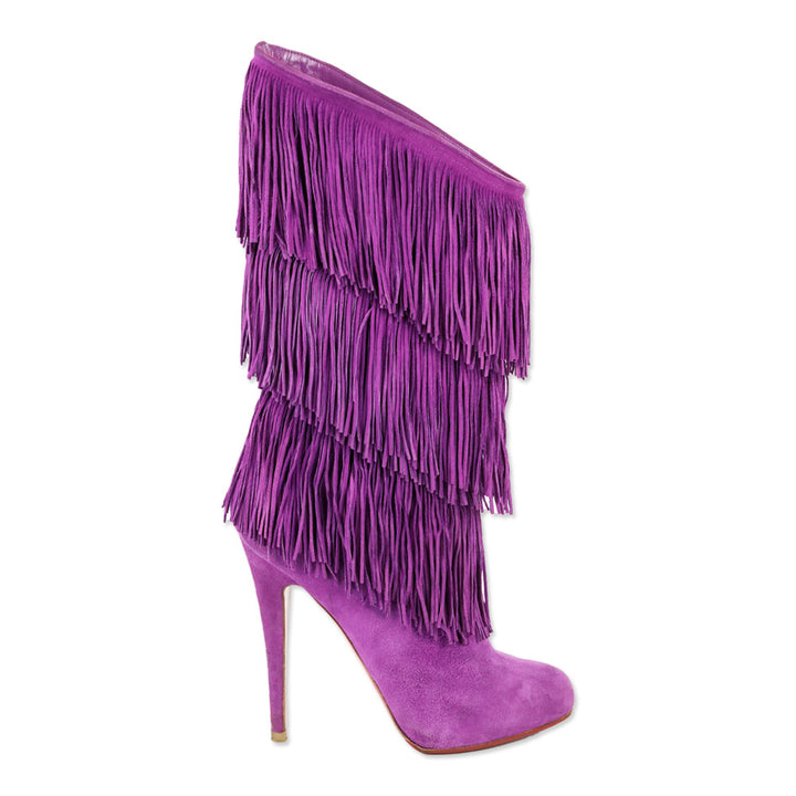 Christian Louboutin Purple Suede Forever Tina Fringe Boots