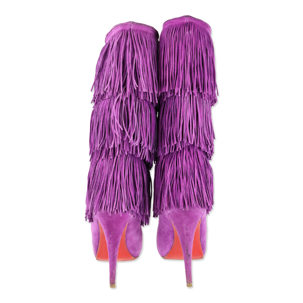 Christian Louboutin Purple Suede Forever Tina Fringe Boots