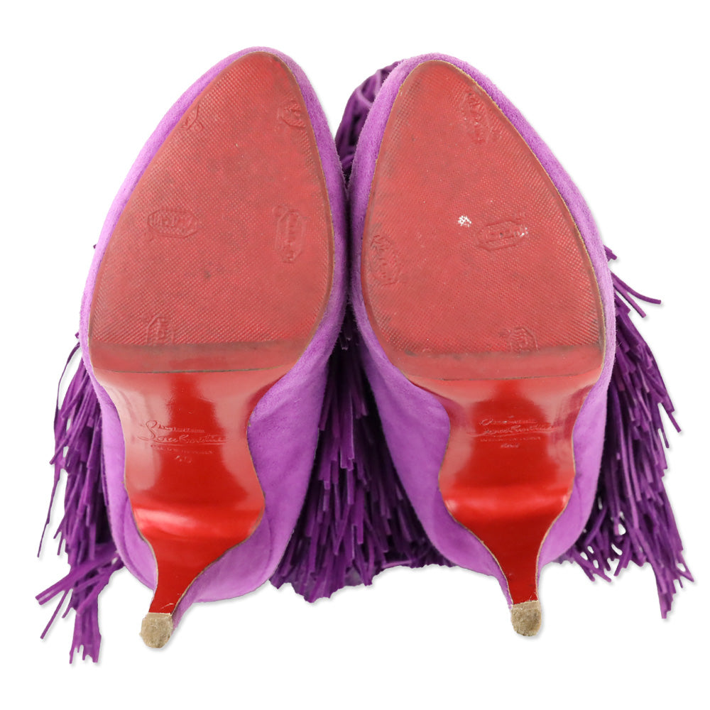 Christian Louboutin Purple Suede Forever Tina Fringe Boots